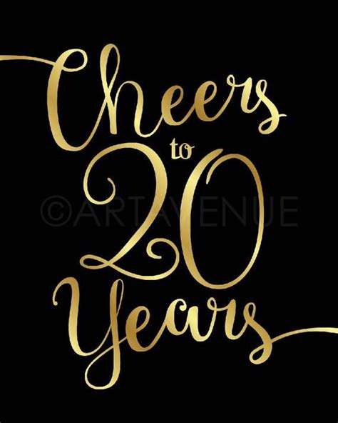 Cheers To 20 Years Black And Gold Chic Printables Party Sign Downloads