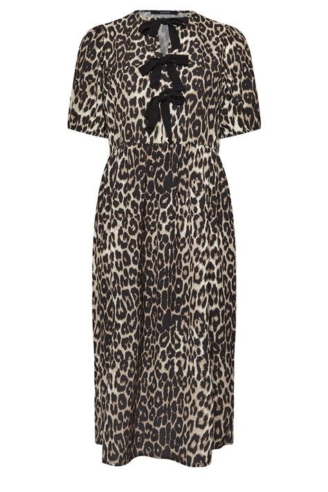 Limited Collection Plus Size Natural Brown Leopard Print Bow Dress