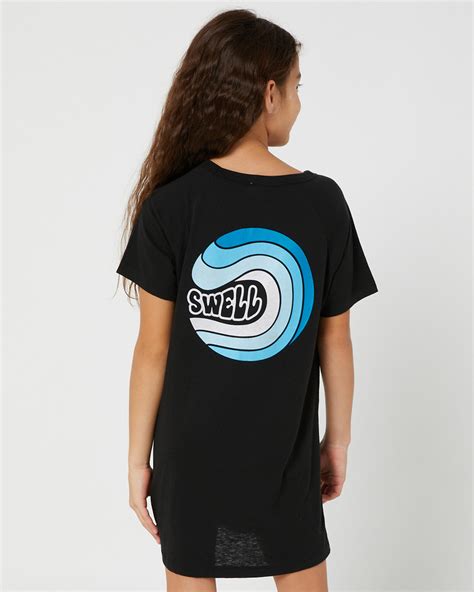 Swell Girls Crest Ss Tee Dress Washed Black Surfstitch