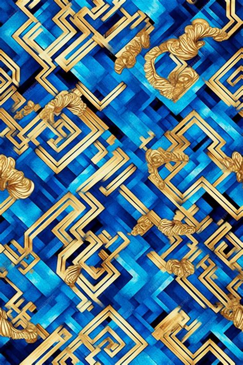 Premium Photo A Close Up Of A Blue And Gold Pattern With A Gold Design Generative Ai