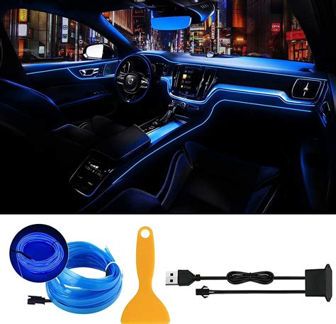 Kwoxet LED Voiture Interieur USB EL Wire Auto 5m 16 4ft Eclairage D