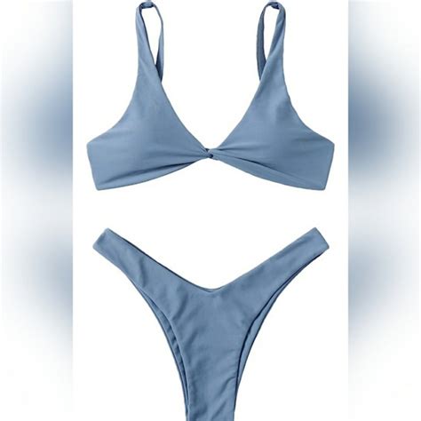 Swim Twist Front High Cut Thong Two Piece Bikini Set Poshmark