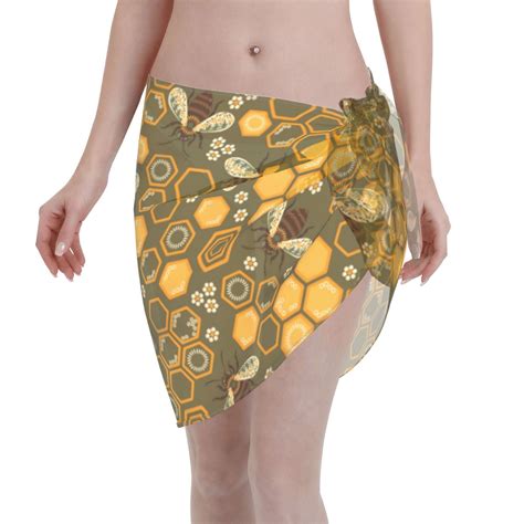 Adobk Bees And Honeycombs Swimsuit Coverups For Women Beach Bikini Short Skirt For Swimwear