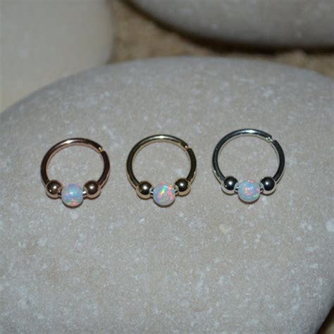 White Opal SEPTUM RING Gold Nose Ring Hoop 18 Gauge Etsy