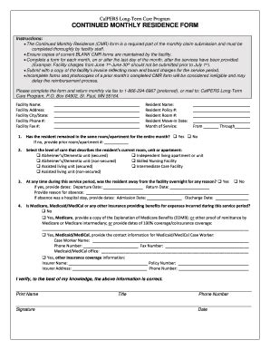 Ca Calpers Continued Monthly Residence Form Fill And Sign