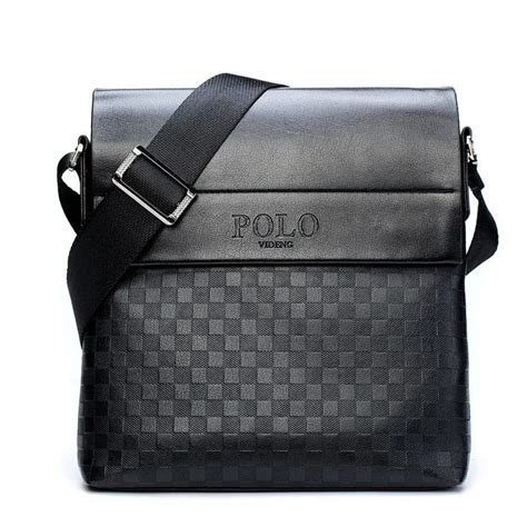 New Collection Square Print Fashion Men Bags Casual Leather Messenger Bag High Quality Polo