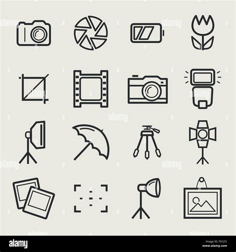 Photo icons. Set of 16 symbols for a photographic theme. Vector ...