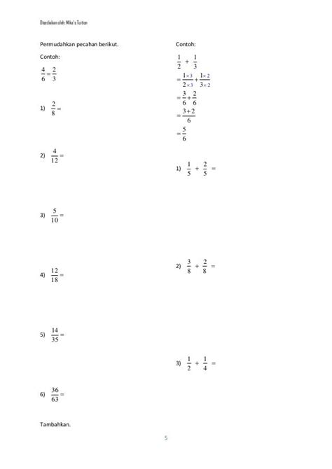 Latihan Matematik Tahun 4 Pecahan