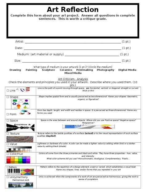 Art Critique Worksheets For The Art Classroom Ms Artastic