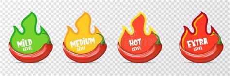 Spicy Hot Red Chili Pepper Icons Set With Flame And Rating Of Spicy Vector Spicy Food Level