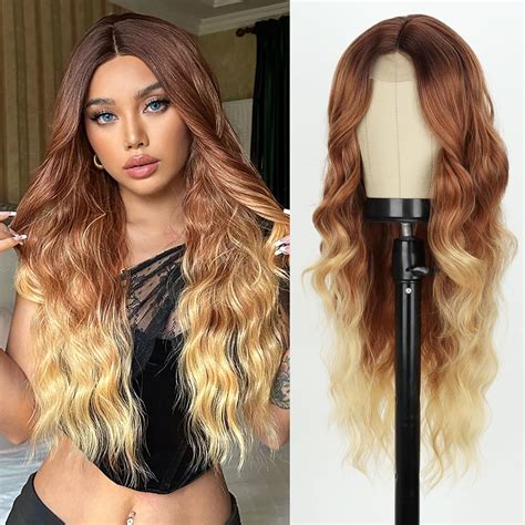 Amazon Xinran Long Ombre Blonde Wavy Wig For Women 27 Inch Long Curly Dark Roots Wig Heat