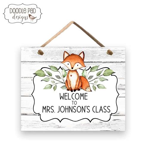 Classroom Door Sign Personalized Teacher Gift End of School Gift Woodland Fox - Etsy