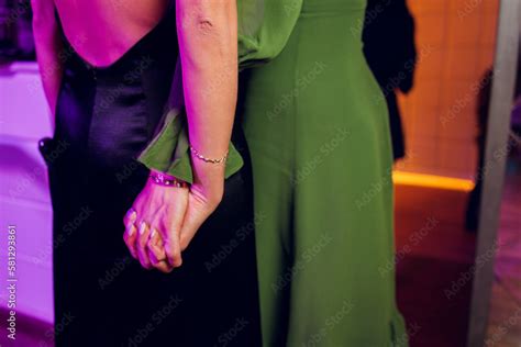 Interracial Lesbian Women Hold Hands And Embrace Each Other Have Different Skin Conditions Stand