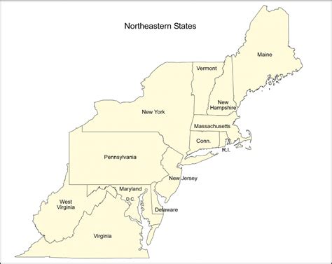 Blank Us Northeast Region Map Label Northeastern States Printout ...