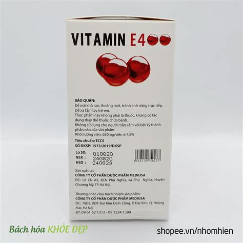 Mua Viên uống đẹp da Vitamin E400 E Đỏ 4000mcg, Aloe vera 500mg - Hộp ...