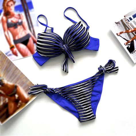 Bandage Striped Bikini Set On Luulla