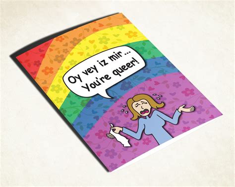 Queer LGBT Lesbian Bi Funny Gay Pride Flag Yiddish Card Support Gift Coming Out Of The Closet