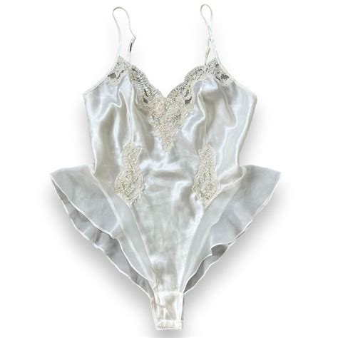 Vintage Victorias Secret Lingerie Ivory Satin And Chiffon Teddy Size Medium Etsy