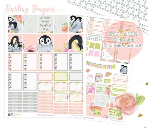 Penguin Planner Stickers Printable Weekly Kit Animal Etsy