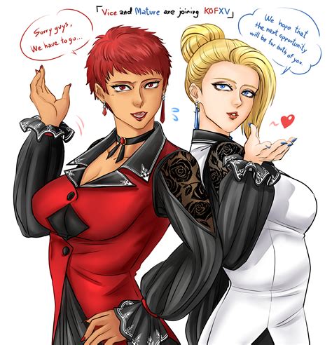 Mature Kof Vice Kof Snk The King Of Fighters Highres 2girls Blonde Hair Blowing Kiss