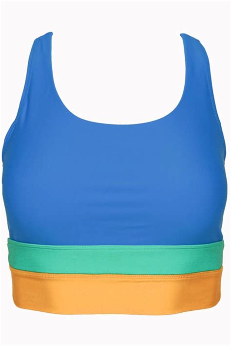 Blue Colorblock Zipper Back Sporty Bikini Set