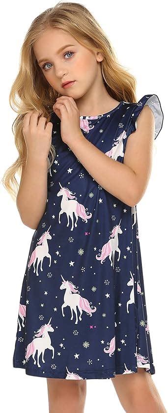 Girls Nightgown Nightdress Unicorn Shirt Pajamas Dress For