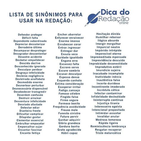 Palavras E Seus Sinônimos - Sinonimos De Palavras