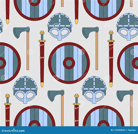 Seamless Viking Pattern With Shields, Helmets, Axes And Swords Cartoon ...