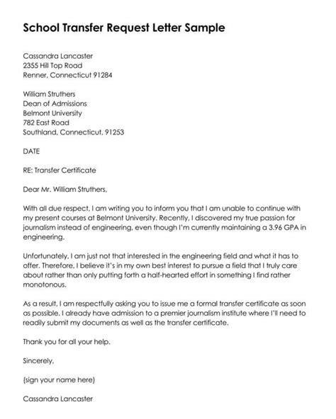 14 Free School Transfer Request Letter Templates