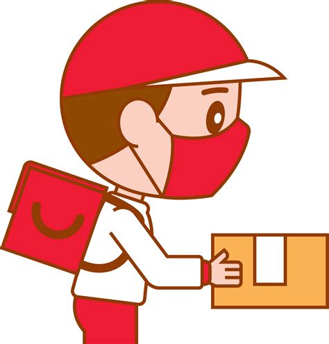 Cartoon Cute Man With Red And White Uniform Wearing Face Mask Deliver