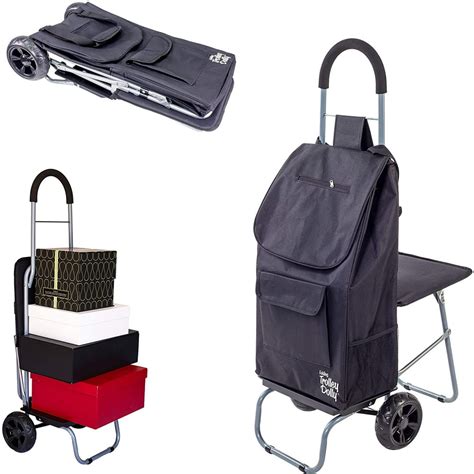 Dbest Products Trolley Dolly With Seat Black Shopping Grocery Foldable