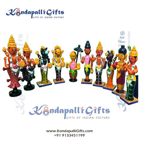 Buy Handmade Dasavatharalu Standing Toy Etikoppaka Bommalu Multicolour