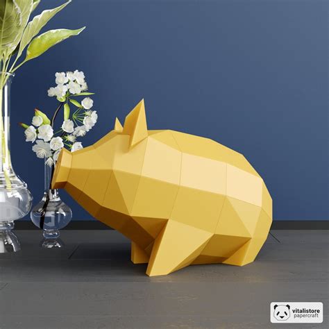 D Papercraft Pig Low Poly Papercraft Sitting Pig Paper Etsy Canada