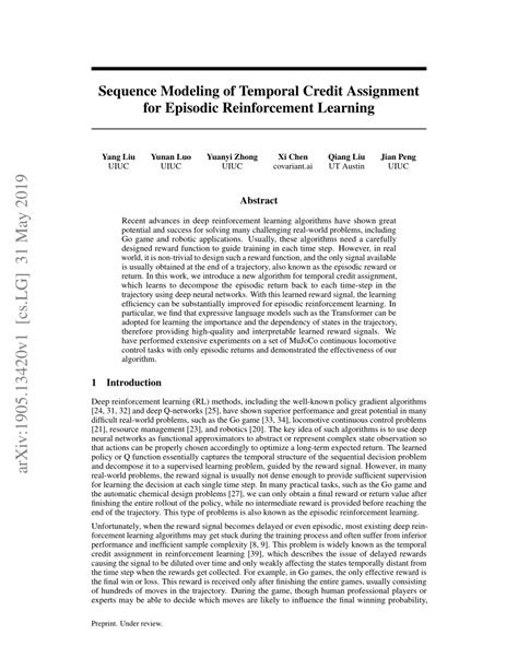 (PDF) Sequence Modeling of Temporal Credit Assignment for Episodic ...