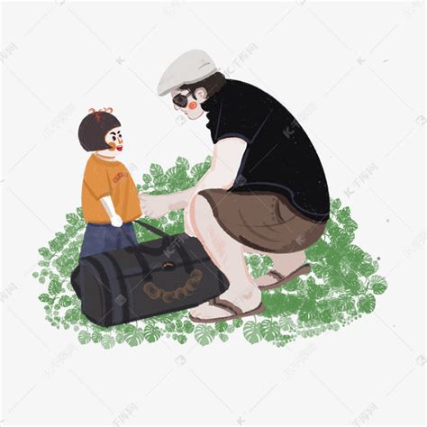 爸爸蹲在地上和女儿说话素材图片免费下载 千库网