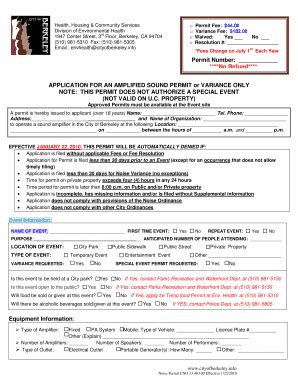 Fillable Online Ci Berkeley Ca Sound Permit Application Form City Of