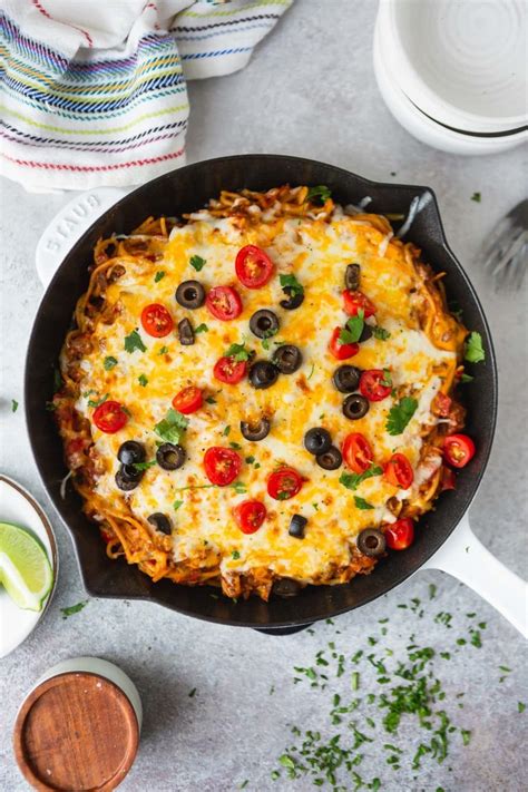 One Pot Cheesy Ground Beef Taco Spaghetti - Oh Sweet Basil