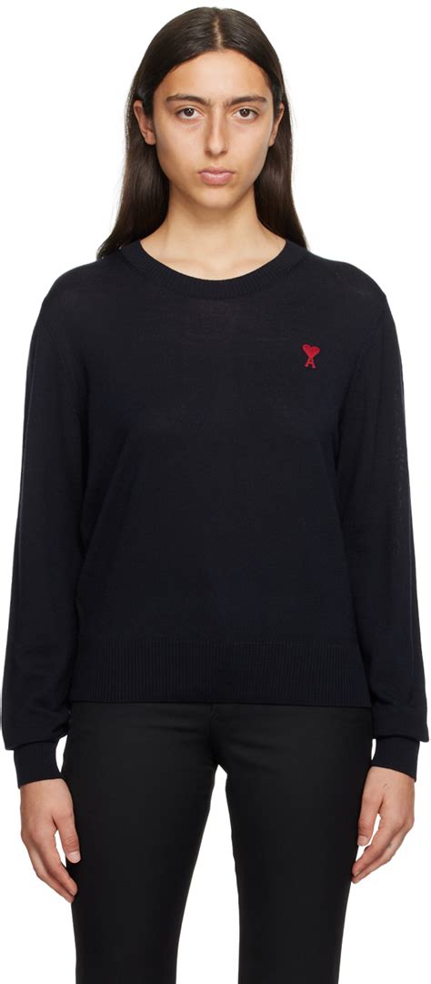 Navy Ami de Cœur Sweater by AMI Paris on Sale