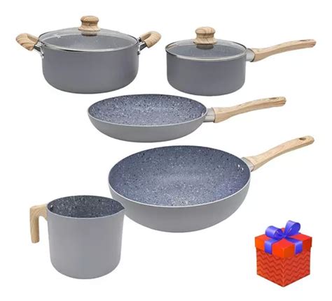 Set Bateria 7 Pzs Cocina Granito Ceramica Antiadh Hudson Hsk