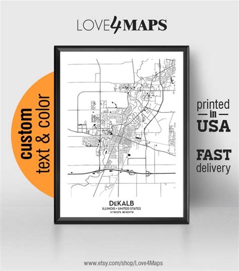 Dekalb Illinois Map Dekalb City Print Dekalb Poster - Etsy