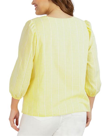 Jones New York Plus Size Printed V Neck Puff Sleeve Blouse Macys