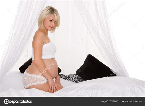 Beautiful Blonde Woman White Lingerie Bed Stock Photo PantherMediaSeller