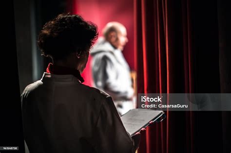 actor learning  lines backstage stock photo  image
