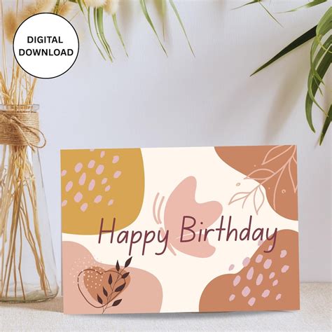 Printable Boho Birthday Card | Abstract Butterfly Greeting | Digital
