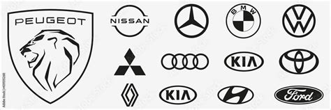 Popular auto brands. Peugeot, Nissan, Mercedes, BMW, VW, Mitsubishi ...