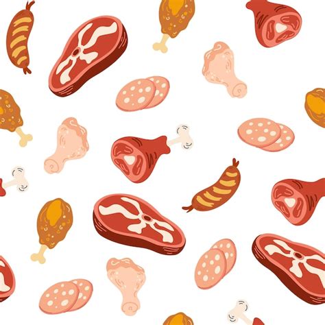 Premium Vector Meat Products Seamless Pattern Sausages Chicken