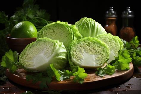 Front Cabbage View Fresh Half Cut On The Dark Table Mature Food Salad Heal Stock Illustration