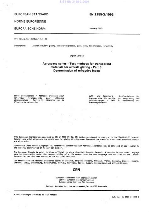 EN 2155-3:1993 - Aerospace series - Test methods for transparent ...