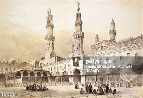 The Main Courtyard Of Al Azhar Mosque In Cairo Engraving From Arabic