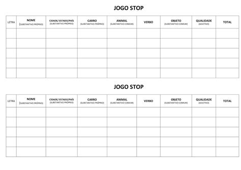 Brincadeira Stop Para Imprimir - Brincadeira Jogo Stop Para Imprimir - FDPLEARN